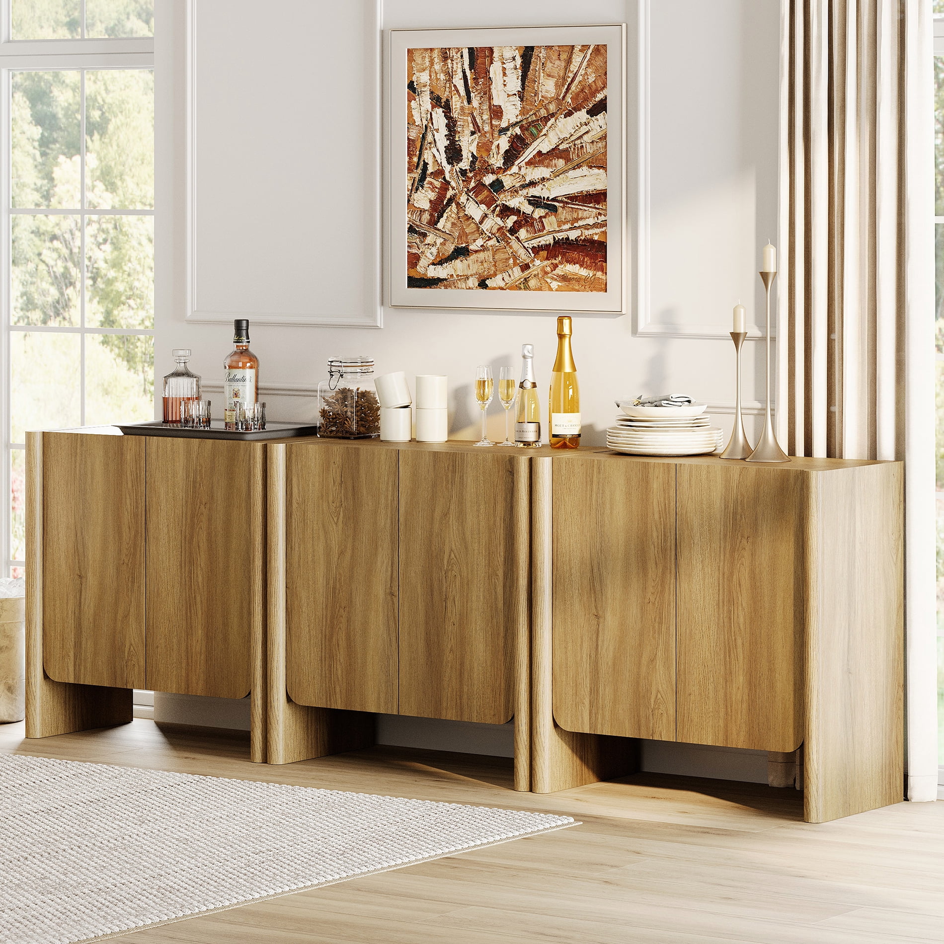 94.5-Inch 3-in-1 French Minimalist TV Stand for 105" TVs, 6-Door Media Console with Adjustable Shelves, Cable Management, Walnut