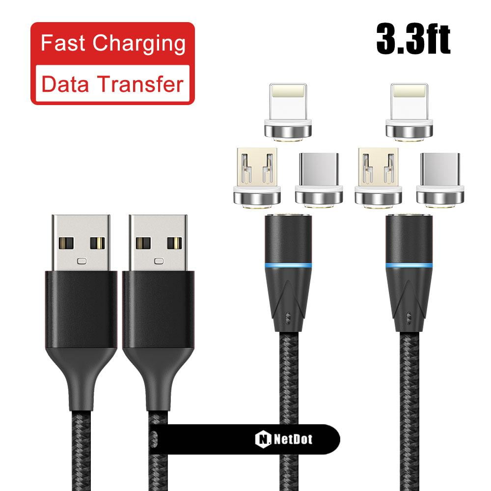 Gray Pack of 3 Lightning Magnetic Charging Cable NetDot 3rd Generation 3.3 2 in 1 Micro USB 