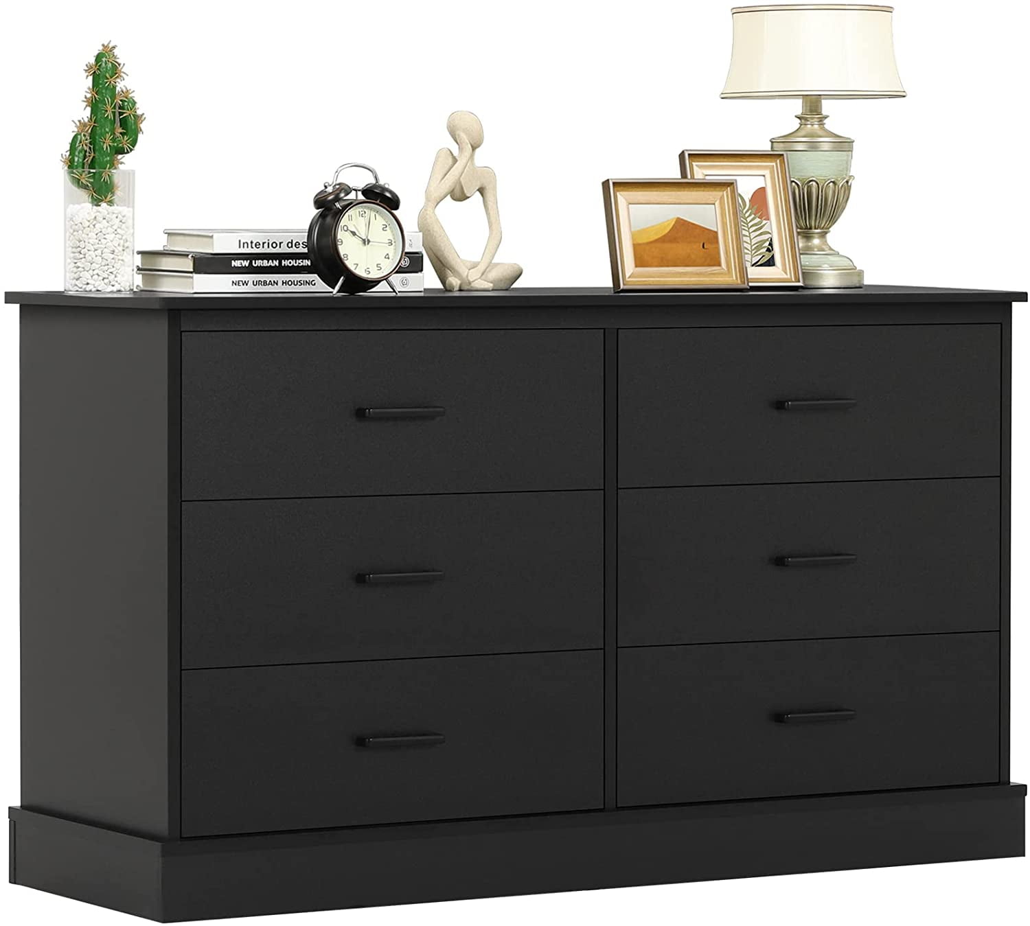 6 Drawer Double Dresser, Black Finish