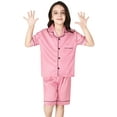 thumbnail image 4 of Topgal Silky Satin Pajamas for Big Kids Summer Little Girls Pink Short Sleeves Sleepover Size 10, 4 of 7