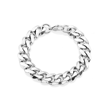 - Stainless Steel Beveled Curb Chain Bracelet (14mm) - 9