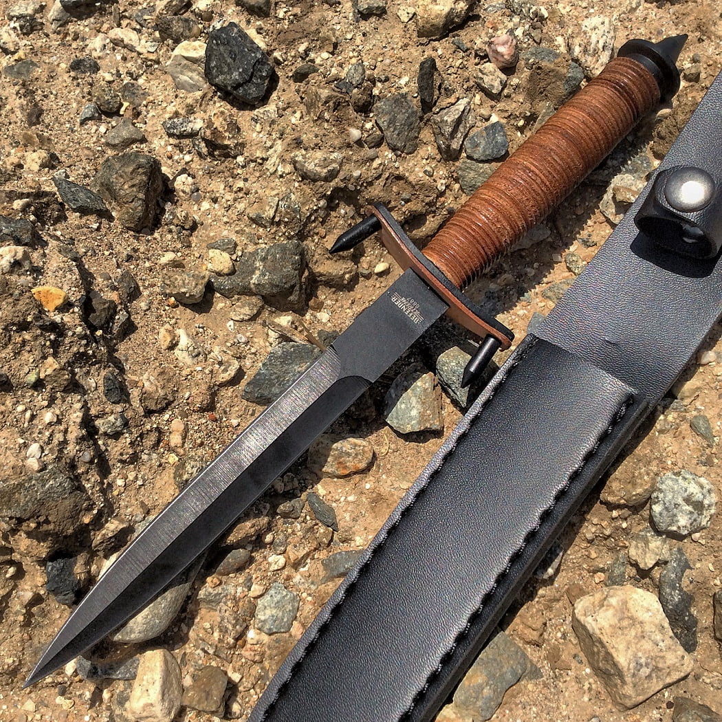 12.5' Hunting Knife Brown & Black with Leather Handle & Sheath