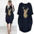 thumbnail image 2 of Femmes Grande Taille en Vrac Tops Robe Dames O Cou Longue Poche Robe de Noël, 2 of 6