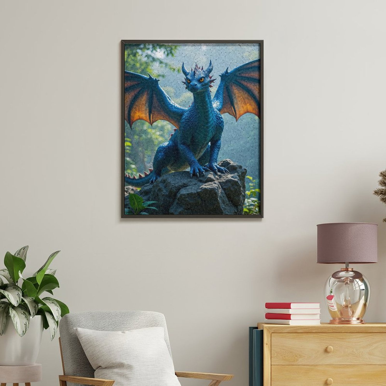 Paint by Numbers Kit for Adults, Blue Dragon On Rock Forest Background Paint by Numbers, Easy Paint by Numbers Kit for Adults Beginner, DIY Adult Paint by Number Kits on Canvas, Home Decor