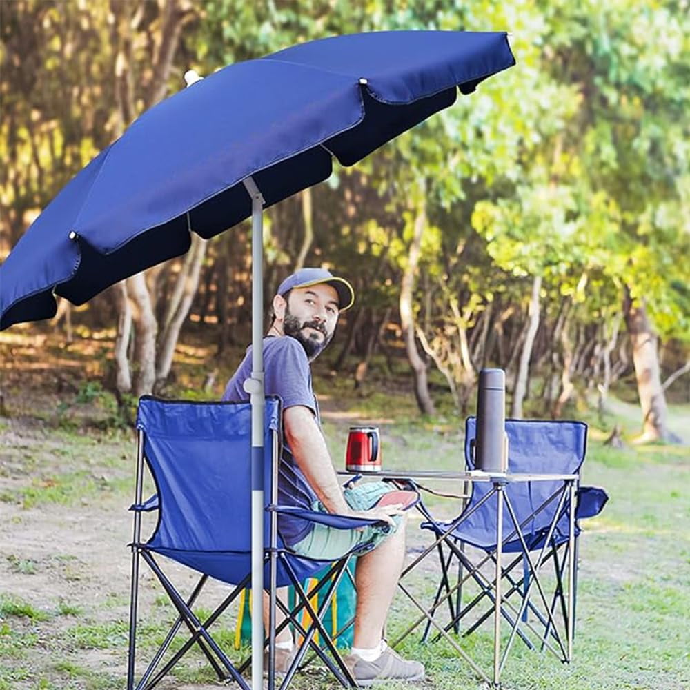 AMMSUN 6ft Blue Portable Picnic Umbrella Small beach Patio Umbrella,Push Up & Tilt & Carry Bag