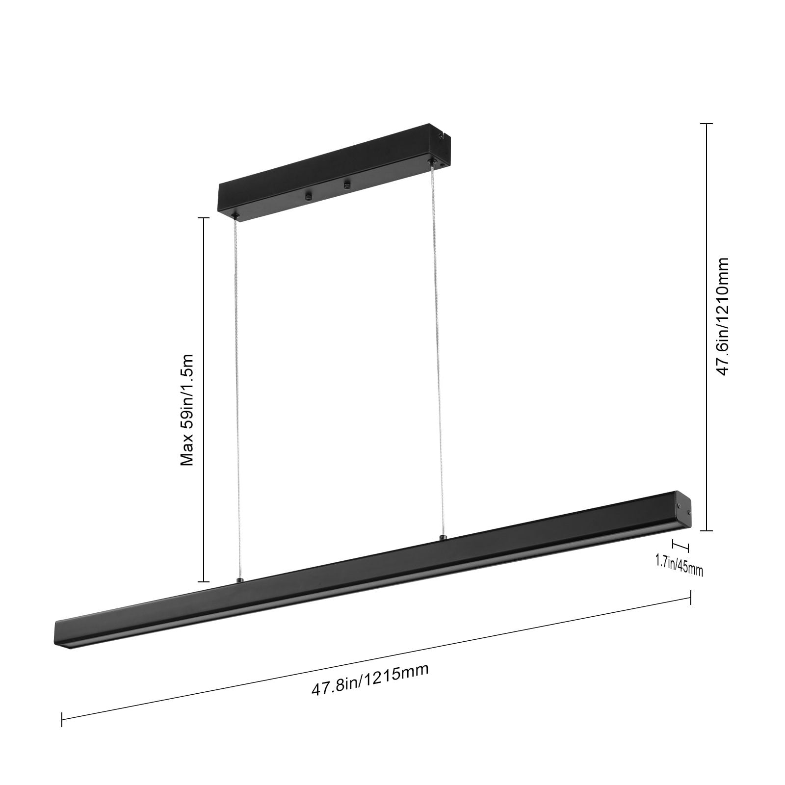 Dimmable LED Linear Pendant Light, 20W, 3 Color Temperatures (3000K/4000K/6500K), Adjustable 59" Ropes, 50,000-Hour Lifespan, for Kitchen Island, Dining Room & Living Room