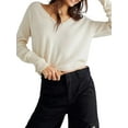 thumbnail image 3 of KelaJuan Women Solid Color Knit Sweater V-Neck Long Sleeve Loose Pullovers Spring Fall Streetwear, 3 of 7
