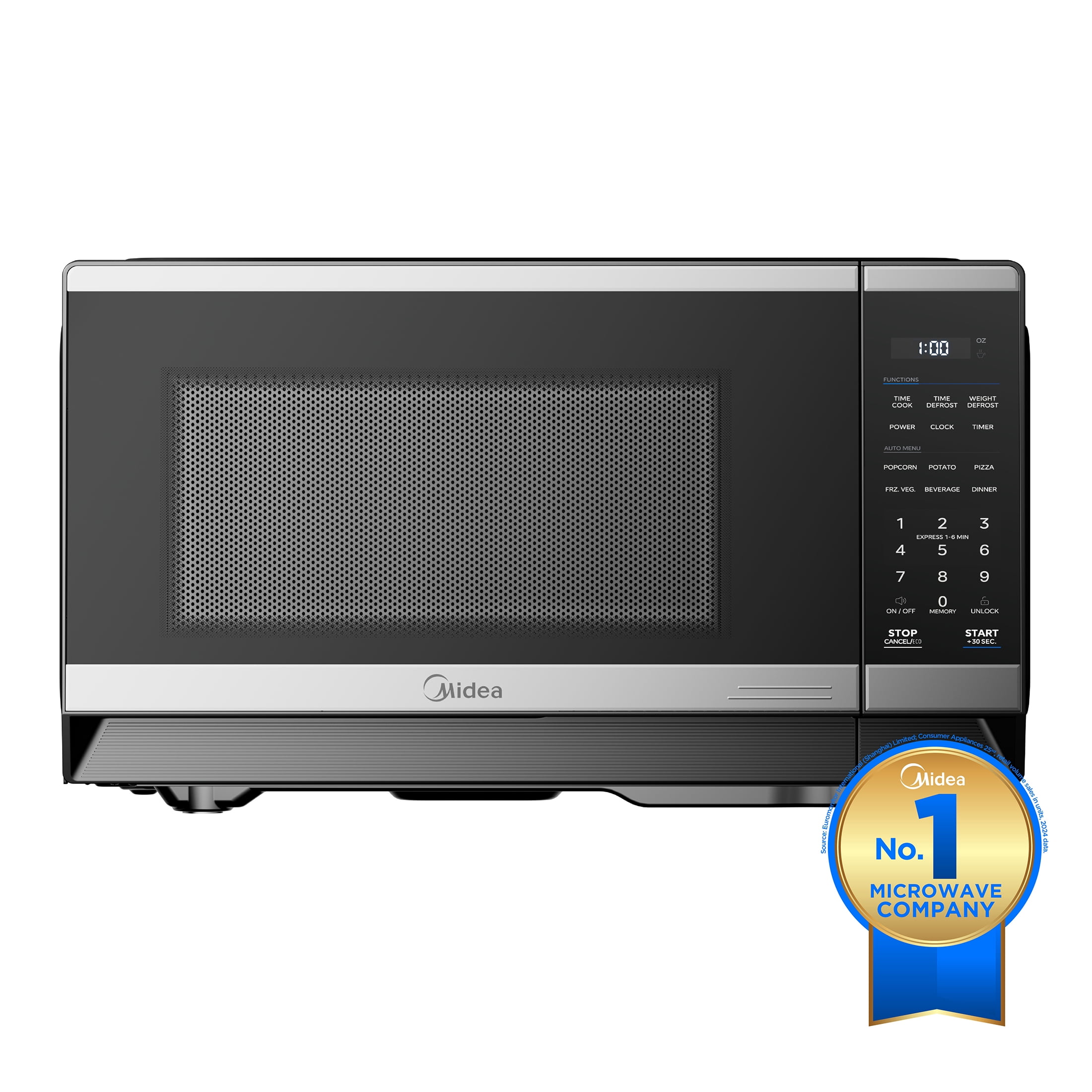 Midea 1.1 Cu. Ft. Countertop Microwave Oven, 1000W, Compact Microwave for Dorm, Office, Kitchen, Stainless Steel