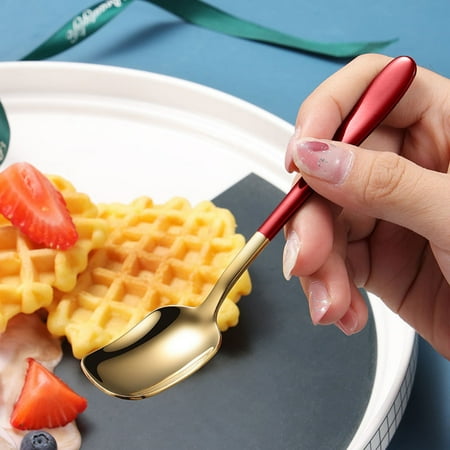 

Clearance！ Bifavgk Household High-Grade Frosted Stainless Steel Multi-Function Dessert Spoon Ice Cream Scoop Baby Spoons Red