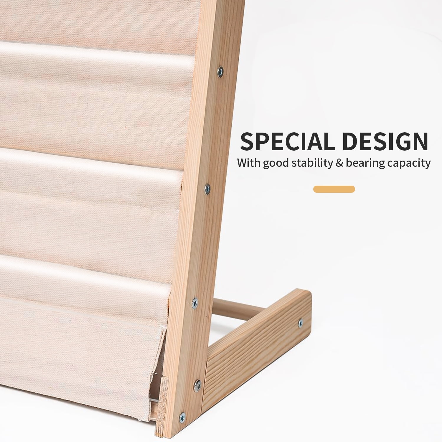 Kids Bookshelf, HDJ 4 Tier Wooden and Canvas Kids Bookcase, Sling Rack Bookshelf for Kids, Toddler Bookshelf for Playroom, Bedroom, Toddler Room, Nursery, Beige