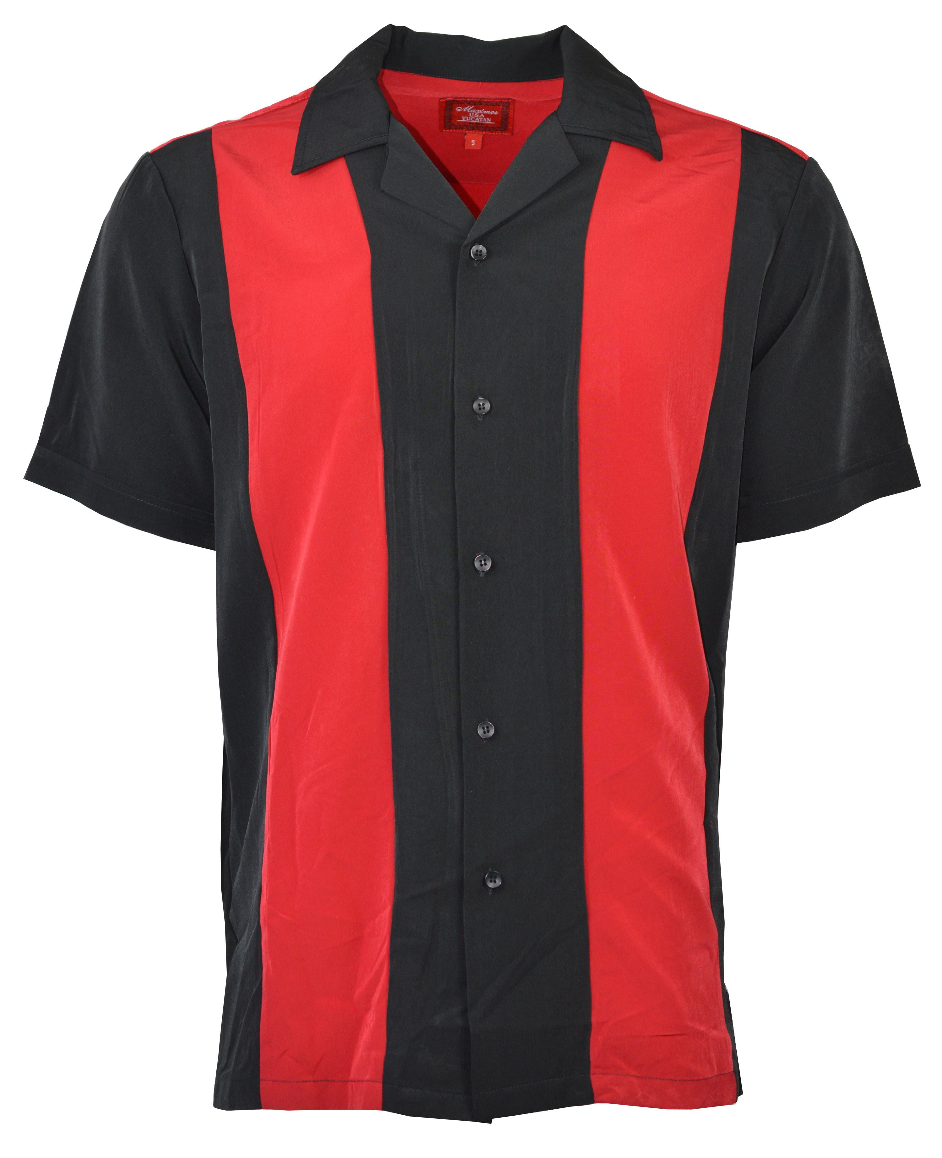 Maximos Men's Bowling Shirt Retro Button-Up Short Sleeved Striped Color Block Red - Black S ...