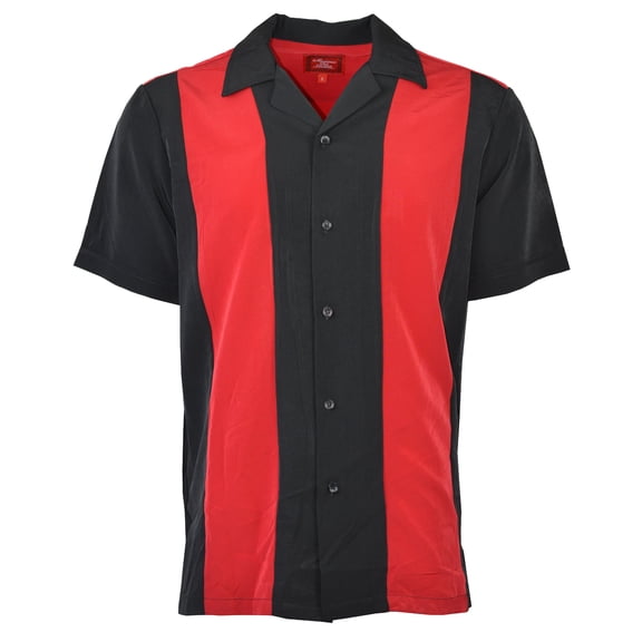 Maximos Men's Bowling Shirt Retro Button-Up Short Sleeved Striped Color Block Red - Black S