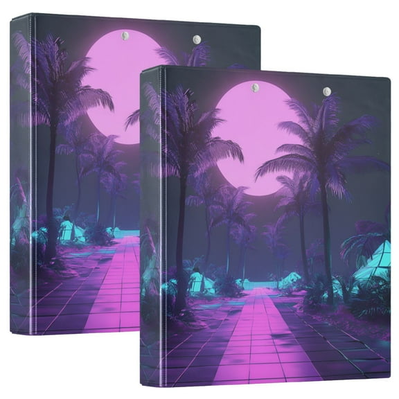 FORMRS 3 Ring Binder 1.5 inch with Pockets Set of 2 Clip Board 200 Sheets Capacity, Pink Neon Road