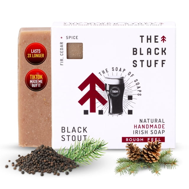 The Black Stuff Jabón de barra natural para hombres Jabones hechos a mano de proceso en frío con ingredientes orgánicos y aceites esenciales - Jabón para hombre para uso diario Jabón corporal Black