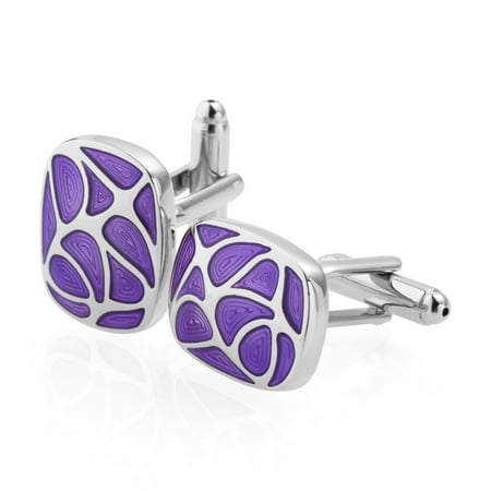 Cufflinks for men by Zodaca Fashion Mens Cufflink Business Wedding Stainless Steel Cuff Links Fingerprint - Purple/Silver