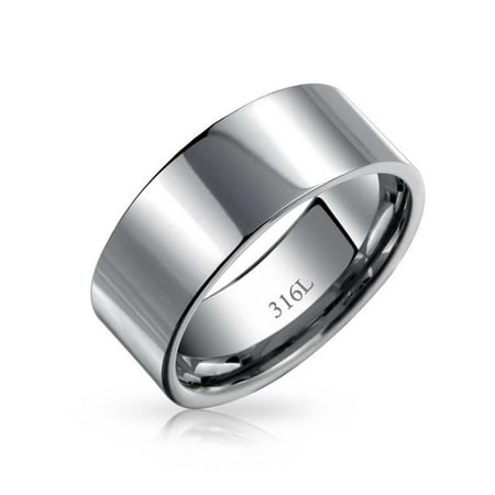 Flat Wide Cigar Wedding Band Rings For Couples For Men For Women Silver Tone Stainless Steel