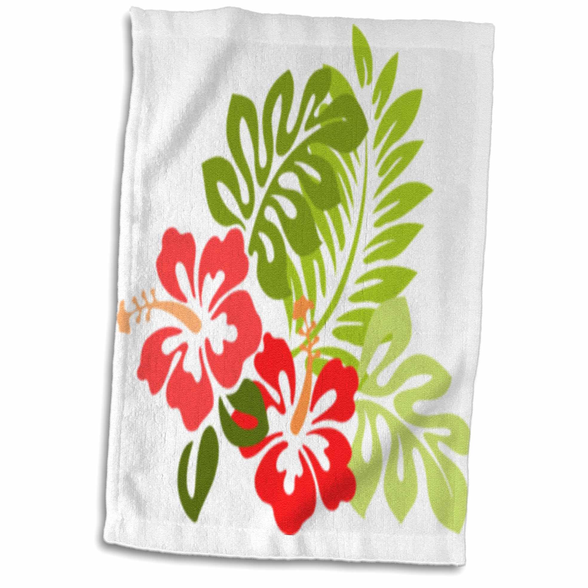3dRose Hawaiian Hibiscus n Leaves Print Towel, 15 by 22inch