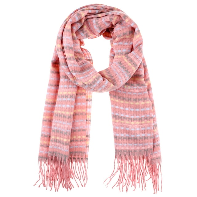 INSPIRAR CHIC Mujeres Bufandas de Cachemira Mezclada a Cuadros Coloridos, Chal de Invierno Suave y Cálido con Flecos 74.8x27.6" Rojo Rosa