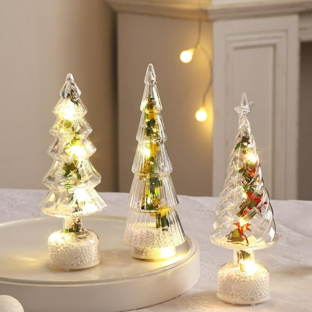 1 Mini Árbol de Navidad Luminoso - Adorno de Escritorio con Luces Led - Decoración Navideña - 14 Cm - Multicolor - Funciona con Pilas - Regalo Navideño