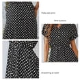 thumbnail image 2 of Polka Dot Dress Women's Casual Shirt Neck with Button Drawstring Waist Summer Clothing Black XL, 2 of 6