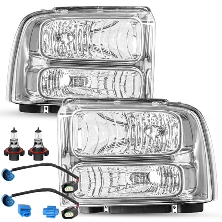 Chrome Excursion Halo Headlights For 1999-2004 Ford F250 F350 Super duty w/Bulb