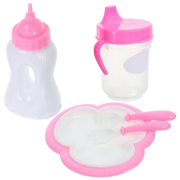 1 Set de biberón y cubiertos para muñeca, biberón de juguete, modelo de botella de agua para muñeca bebé