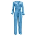 thumbnail image 4 of Riforla Casual Jumpsuit Long Sleeve Belted Sequin Jumpsuit Jumpsuits for Women Sky Blue M, 4 of 5