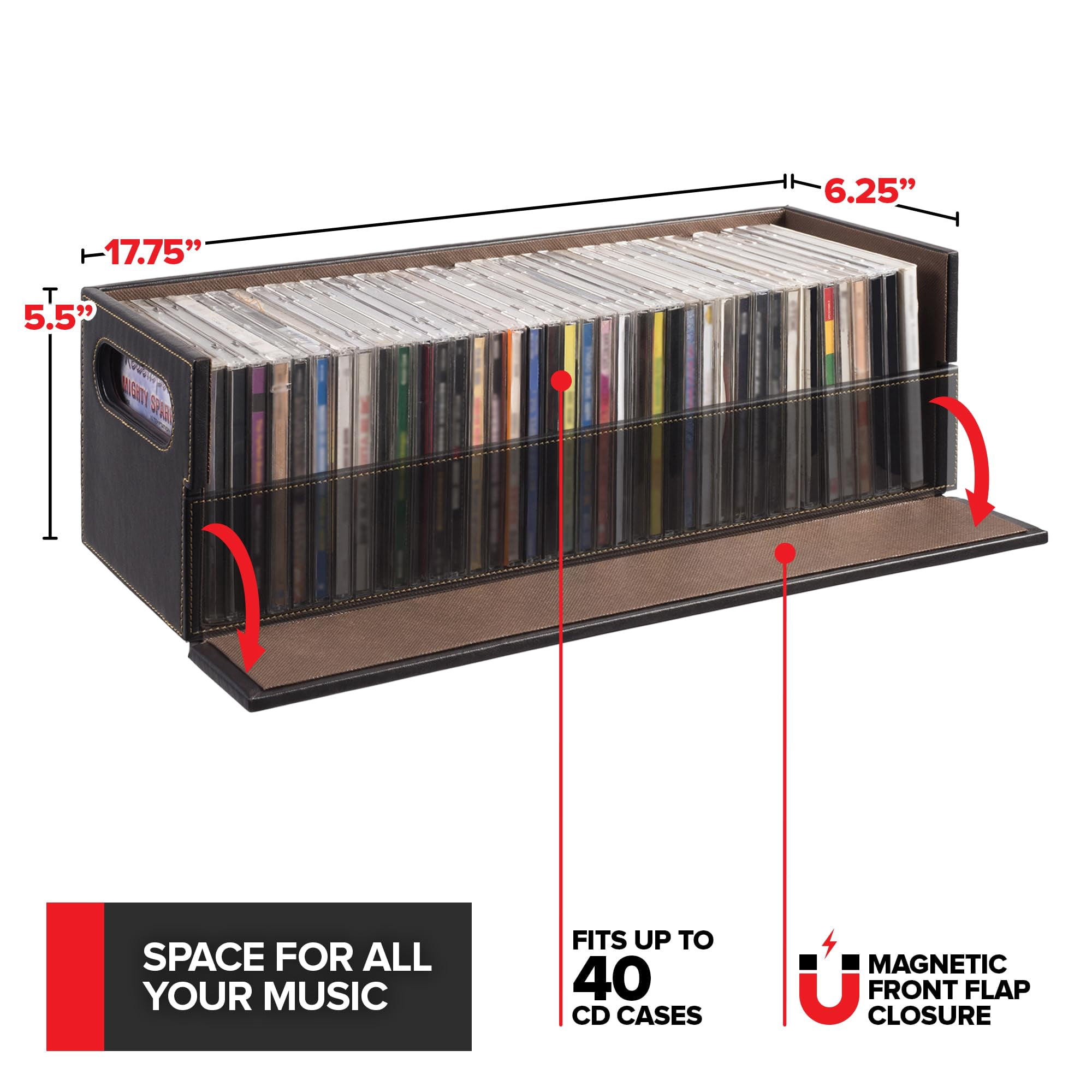 DVD & CD Storage Box, CD & DVD Storage Box, Movie Shelf Organizer for Blu-Ray, Video Game Cases, CDs, VHS Tape Display Stand, Disc Holder Can Store Up to 28 DVDs & 40 CDs, Faux Leather