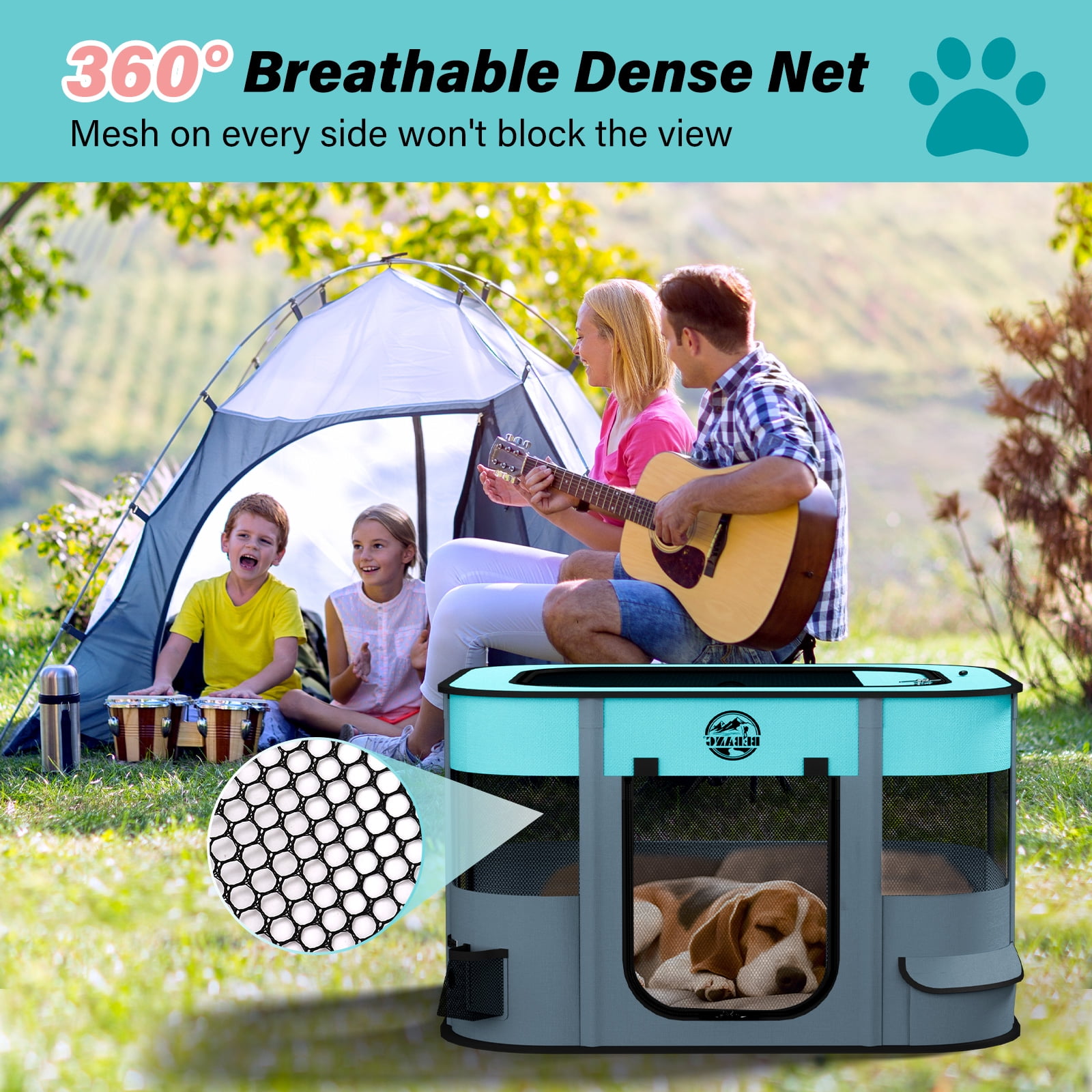 BEBANG Dog Playpen, Pet Playpen for Indoors Outdoor for Small Dogs Portable Pet Crate Kennel House for Cats Rabbit Kitten(L)