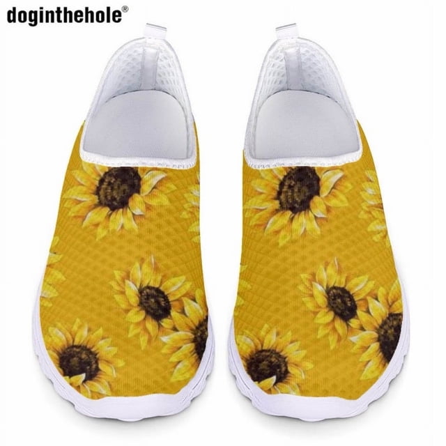 Zapatos casuales con estampado de girasoles y diseño artístico de Doginthehole para mujer, nuevos zapatos planos clásicos de moda, zapatos de malla cómodos y livianos