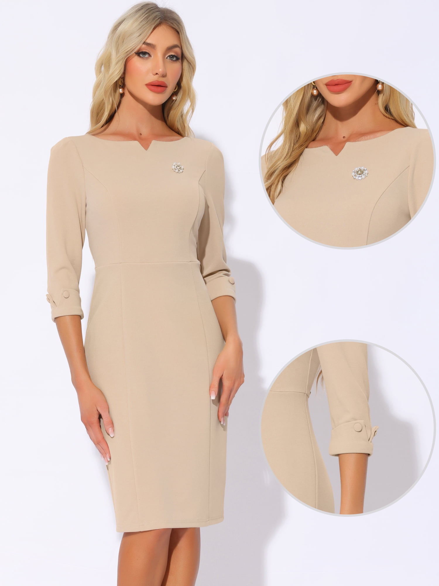 DARING DIVA Women's 3/4 Sleeve Work Pencil Midi Dresses XL Apricot