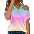 thumbnail image 2 of YHAJDS Women's Summer Tops Off Shoulder V Neck Gradient Print Short Sleeve Casual Blouse, 2 of 5