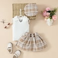 thumbnail image 2 of 3pcs Girls Beret Sleeveless Skirt Set Baby Girl Vest V-neck Top Plaid Skirt Outfit Casual Overall Dres, 2 of 5