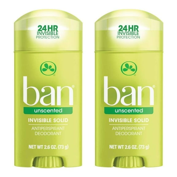 Ban 24hr Antiperspirant Deodorant Invisible Solid Unscented Twin Pack with 2.6 oz