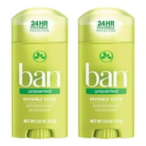 Ban 24hr Antiperspirant Deodorant Invisible Solid Unscented Twin Pack with 2.6 oz