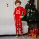 thumbnail image 4 of Elegante conjunto familiar a juego con estampado de astas de muñeco de nieve navideño en rojo, 4 of 5