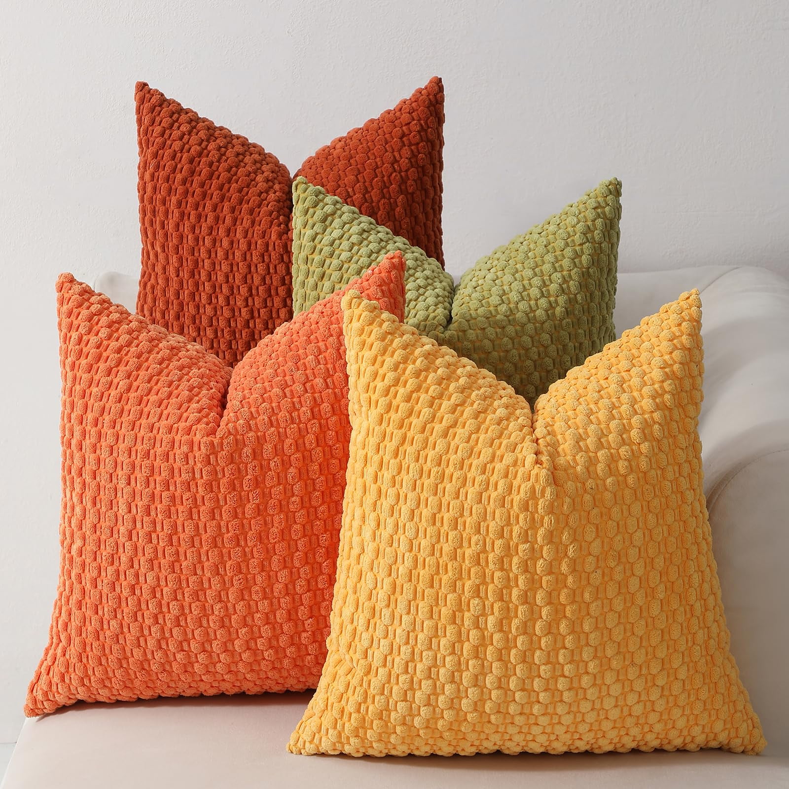 4-Piece Sofa Pillow Cover Set 20x20/18x18 inches, Soft Neutral Color Decorative Cushion Covers, Bohemian Corduroy Square Modern Pillowcases, Suitable for Sofa Living Room Bedding
