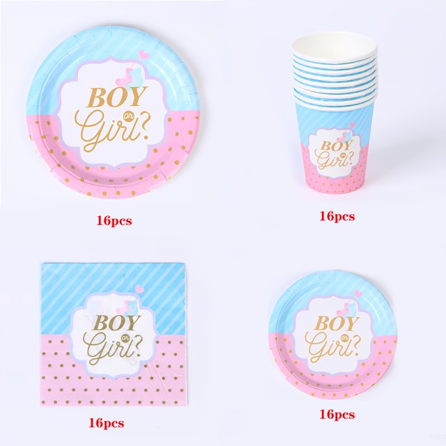16pc Gender Reveal Party Tableware Set - Vibrant Blue & Pink Plates Cups Napkins - Unisex Shower Decorations for Exciting Moments - Complete Table Setting