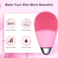 thumbnail image 2 of Cepillo de limpieza facial Masajeador de silicona Vibrador ultrasónico, Impermeable, Recargable y Exfoliante eléctrico sónico para antienvejecimiento (Rosa), 2 of 5