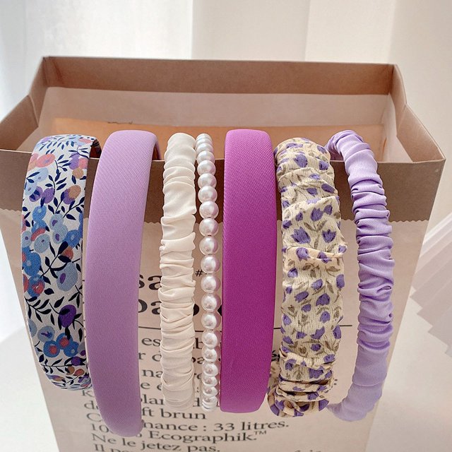 Banda para el cabello con perlas para primavera y verano que combina con el lavado facial, accesorios para el cabello, mechones de tela con pliegues en la parte superior y craneal alto para mujer,