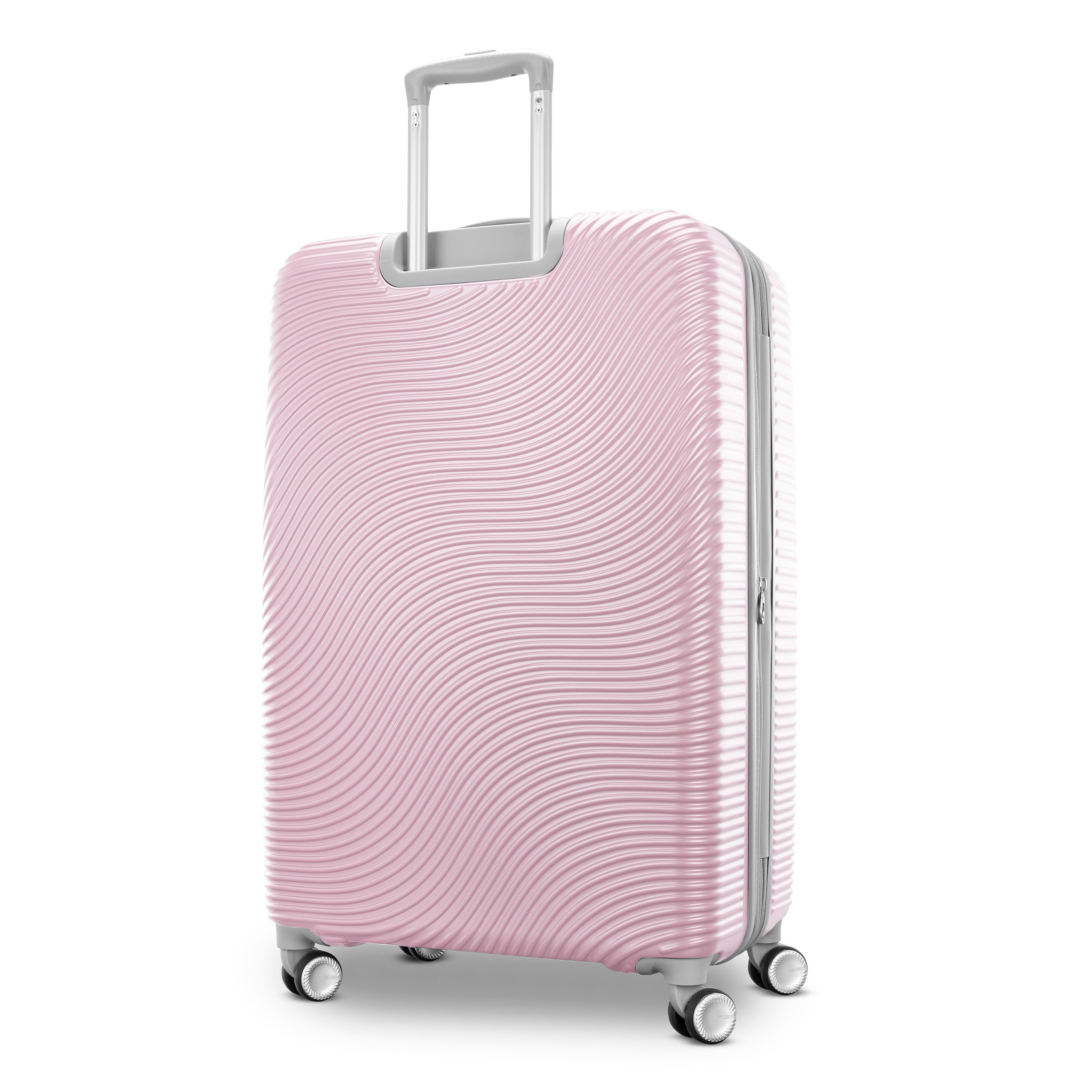 American Tourister Color Waves Large Checked Expandable Luggage Suitcase with Spinner Wheels, Light Pink