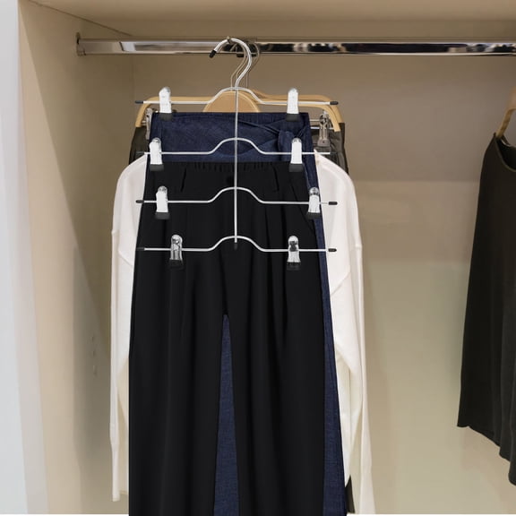 Topbathy 4Pcs Black Skirt and Pant Hangers with Clips Anti Slip Design