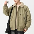 thumbnail image 2 of LpwkSSA Men's Short Padded Coats Vintage Fashion Turndown Collar Solid Color Thick Outwear with Pocket Zipper Outdoor Long Sleeved Jacket Green M, 2 of 4