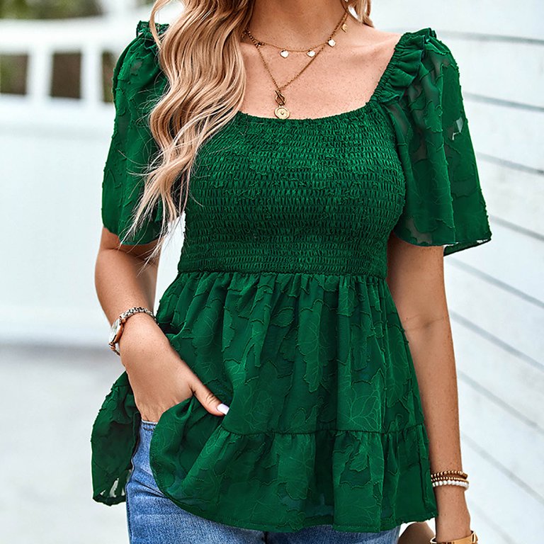 RQYYD Reduced Women Off Shoulder Tops Mesh Short Sleeve Shirt