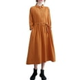 thumbnail image 1 of Vestido holgado de mujer con bolsillos, manga larga, botones, vestido de fiesta vintage con cinturón Eccomum Café/XL, 1 of 6