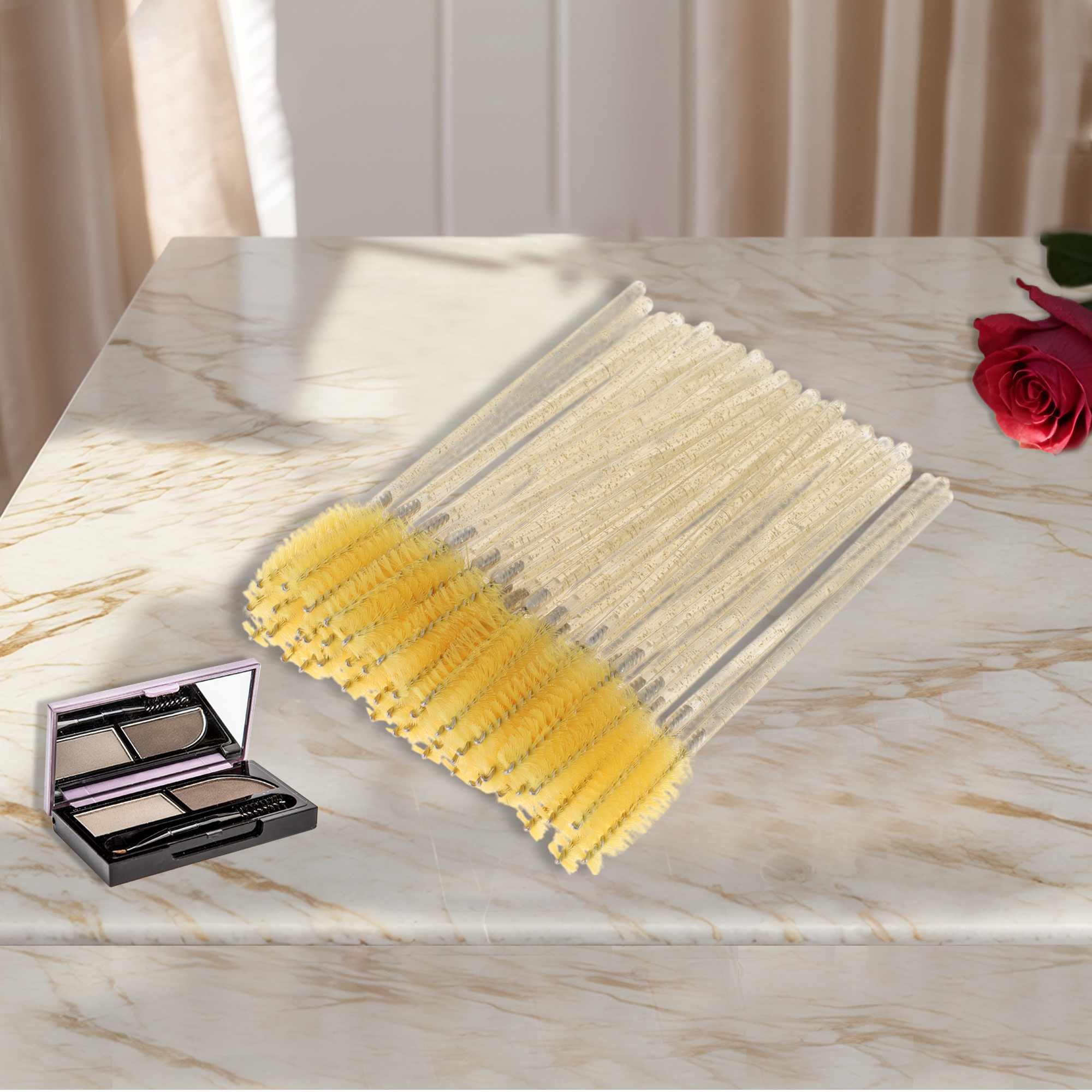 Unique Bargains Lightweight Eyebrow Brushes for Travel 50 Pcs Yellow