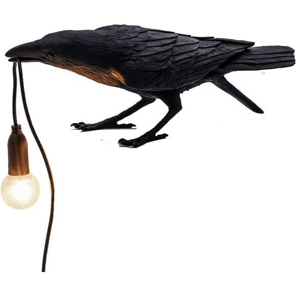 ERDS-Raven Desk Lamp, Raven Lamp, Bird Lamp, Resin LED Bird Lamp for Bedroom/Office/Living Room/Farmhouse Art Deco with Plug (Sit)