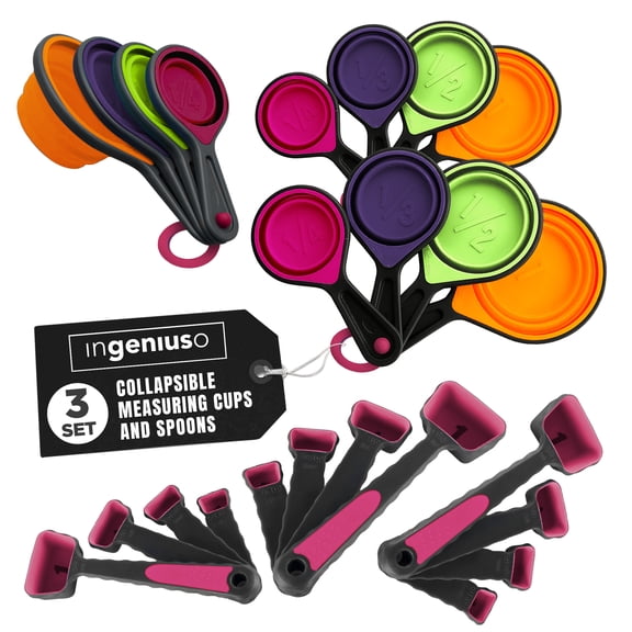 Ingeniuso Pink Collapsible Measuring Set: Silicone, Kid & Dog-Friendly, Compact & Portable