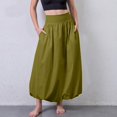 thumbnail image 6 of Women's High Waist Maxi Skirt with Elastic Wide Waistband Loose Fit A Line Long Skirt Casual Solid Flared Hem Design Green M, 6 of 6