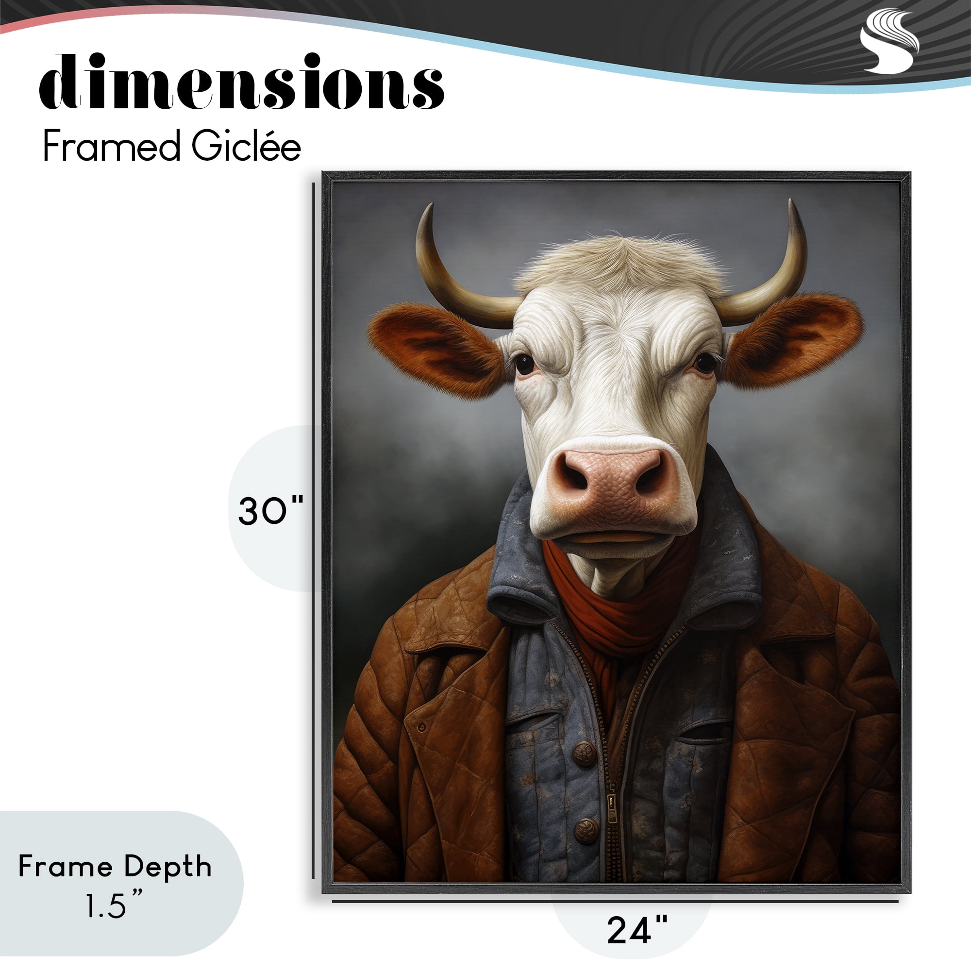Stupell Industries Chianina Style Cow Black Framed Giclee Art, design by Ray Powers